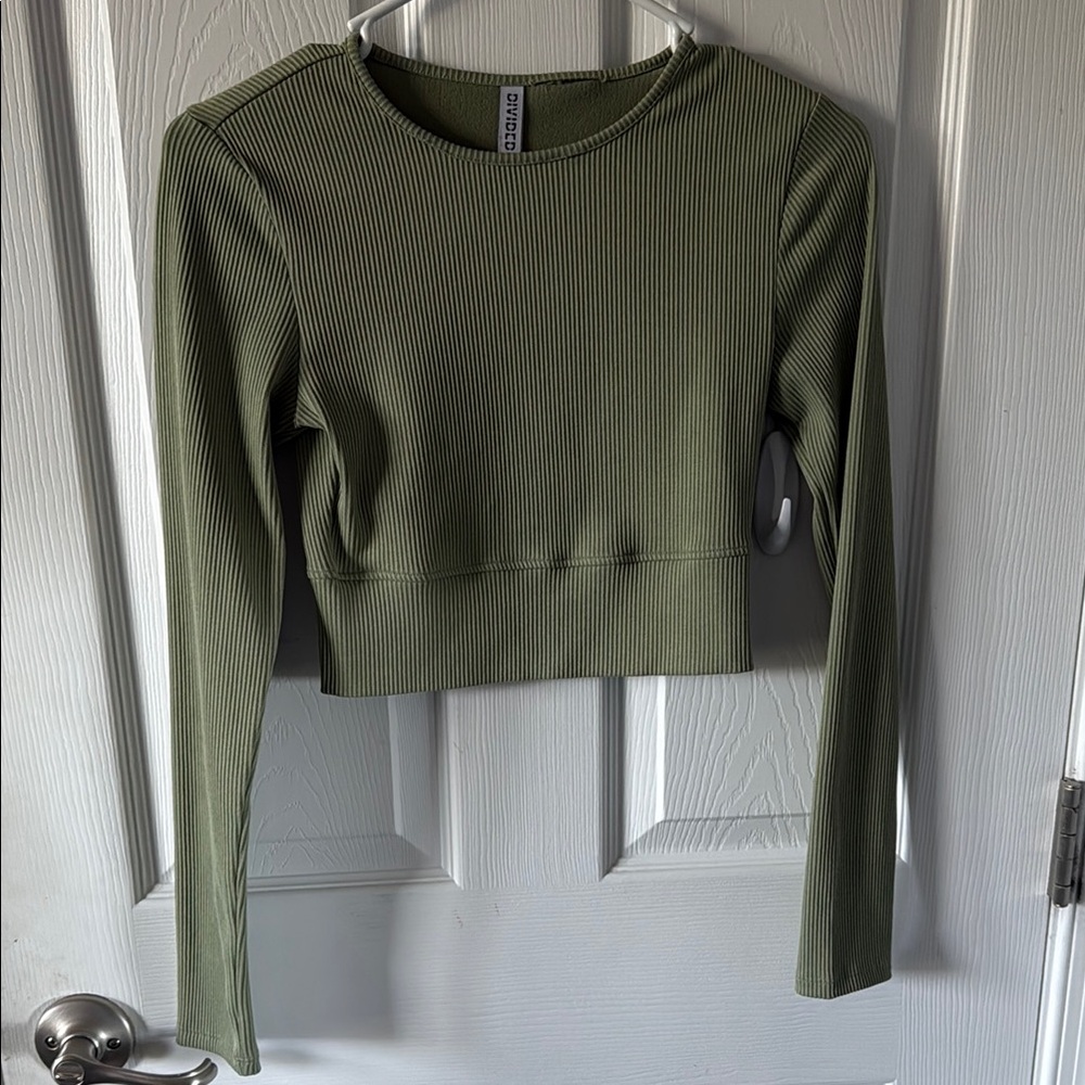 Olive Green Ribbed Long Sleeve Top